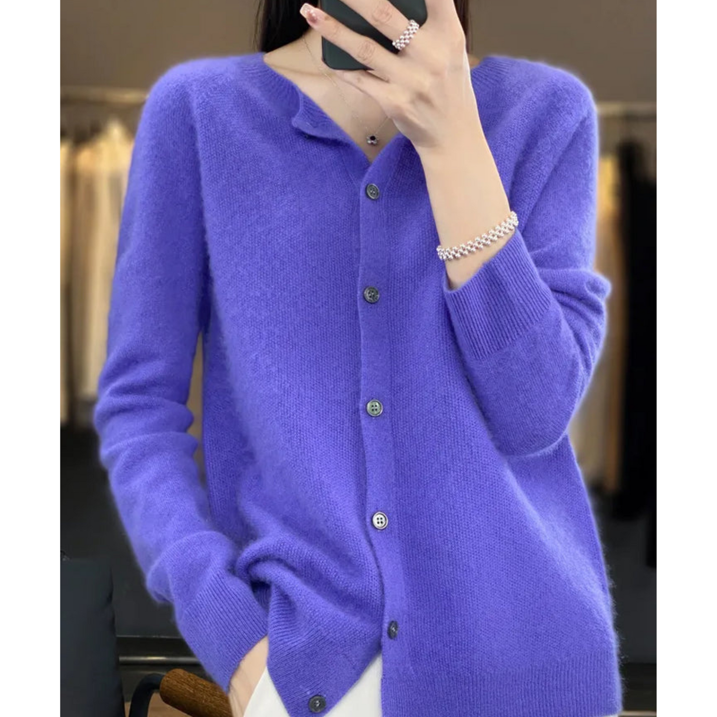 Reine Merinowolle Damen O-Ausschnitt Strickjacke pullover 2