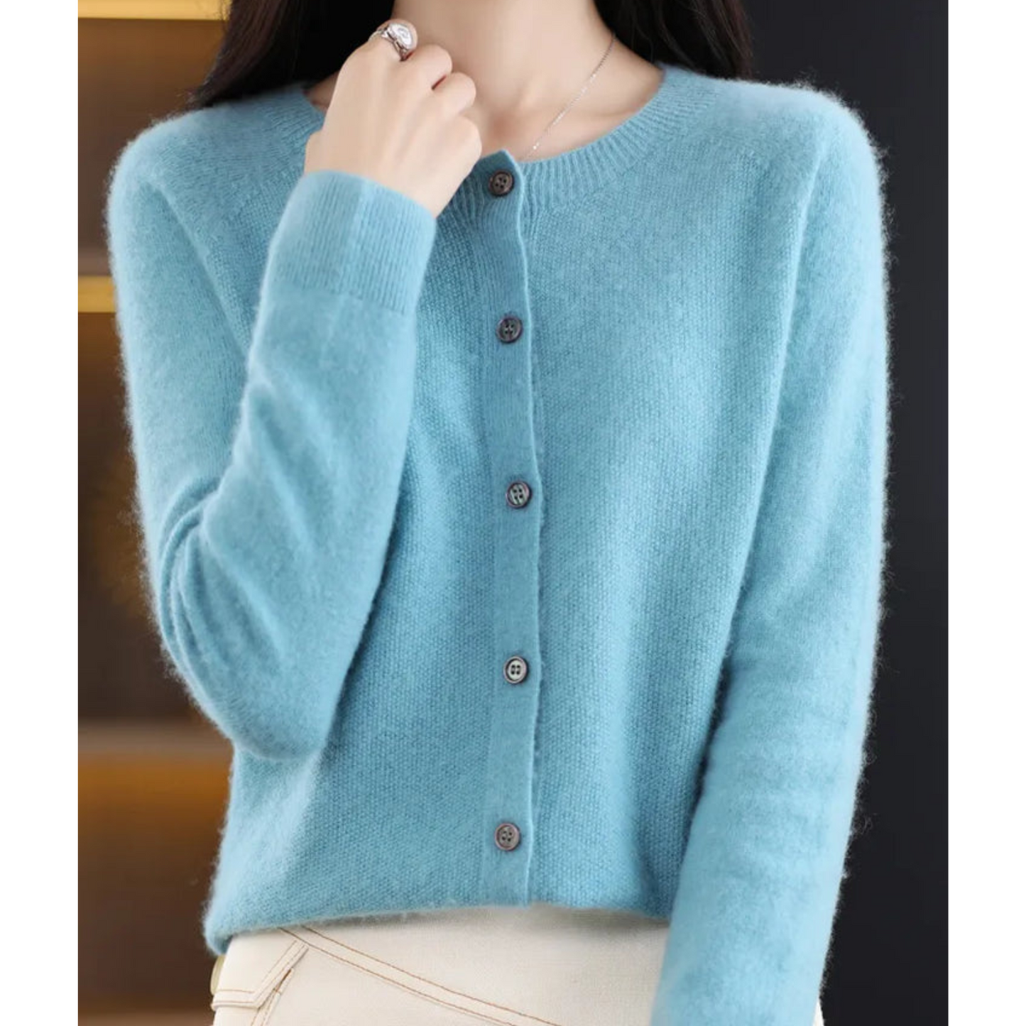 Reine Merinowolle Damen O-Ausschnitt Strickjacke pullover 3