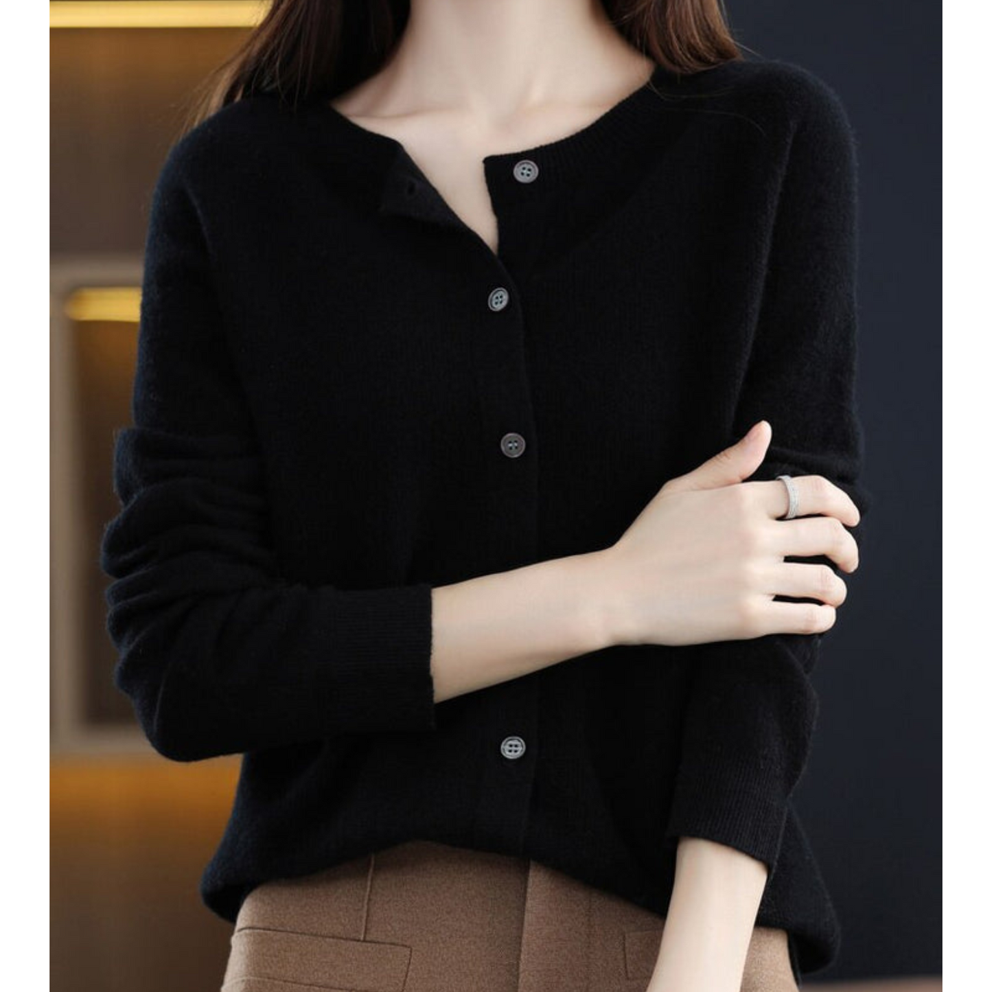 Reine Merinowolle Damen O-Ausschnitt Strickjacke pullover 5