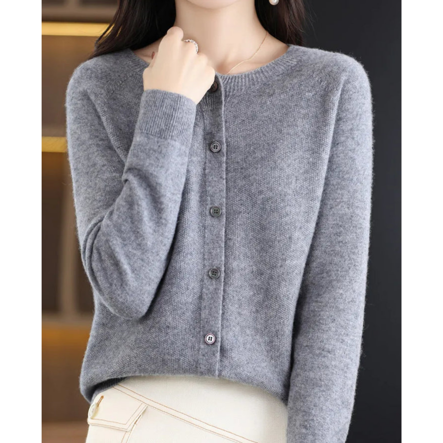 Reine Merinowolle Damen O-Ausschnitt Strickjacke pullover 6