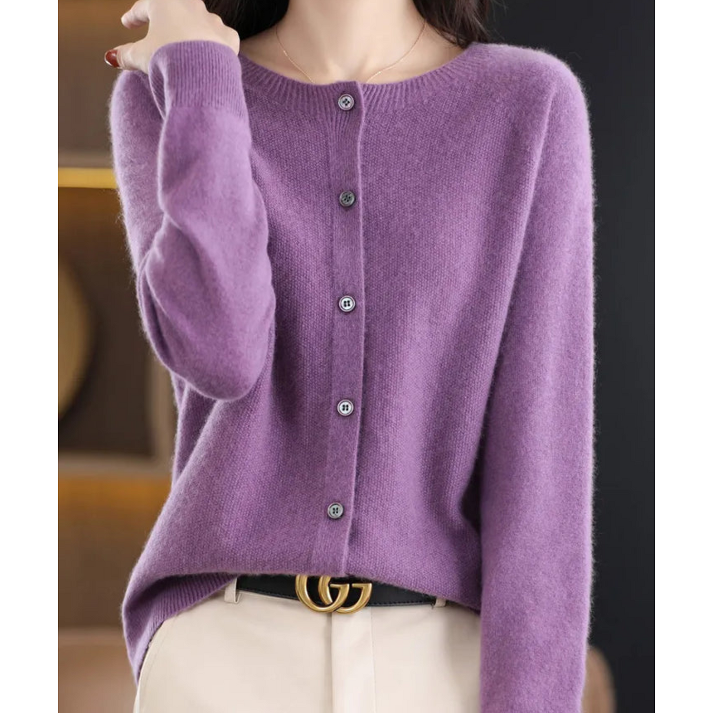 Reine Merinowolle Damen O-Ausschnitt Strickjacke pullover 8