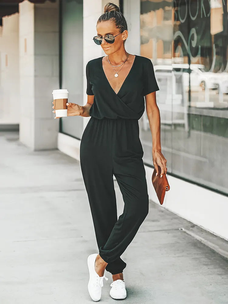 Schwarzer kurzärmeliger Jumpsuit 0