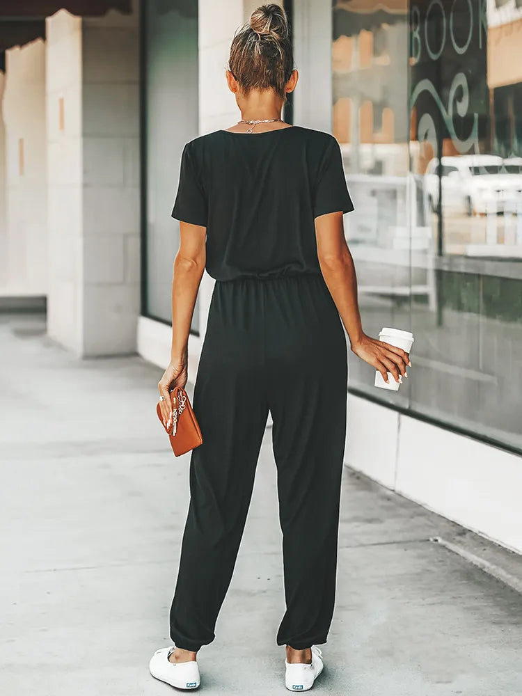 Schwarzer kurzärmeliger Jumpsuit 4