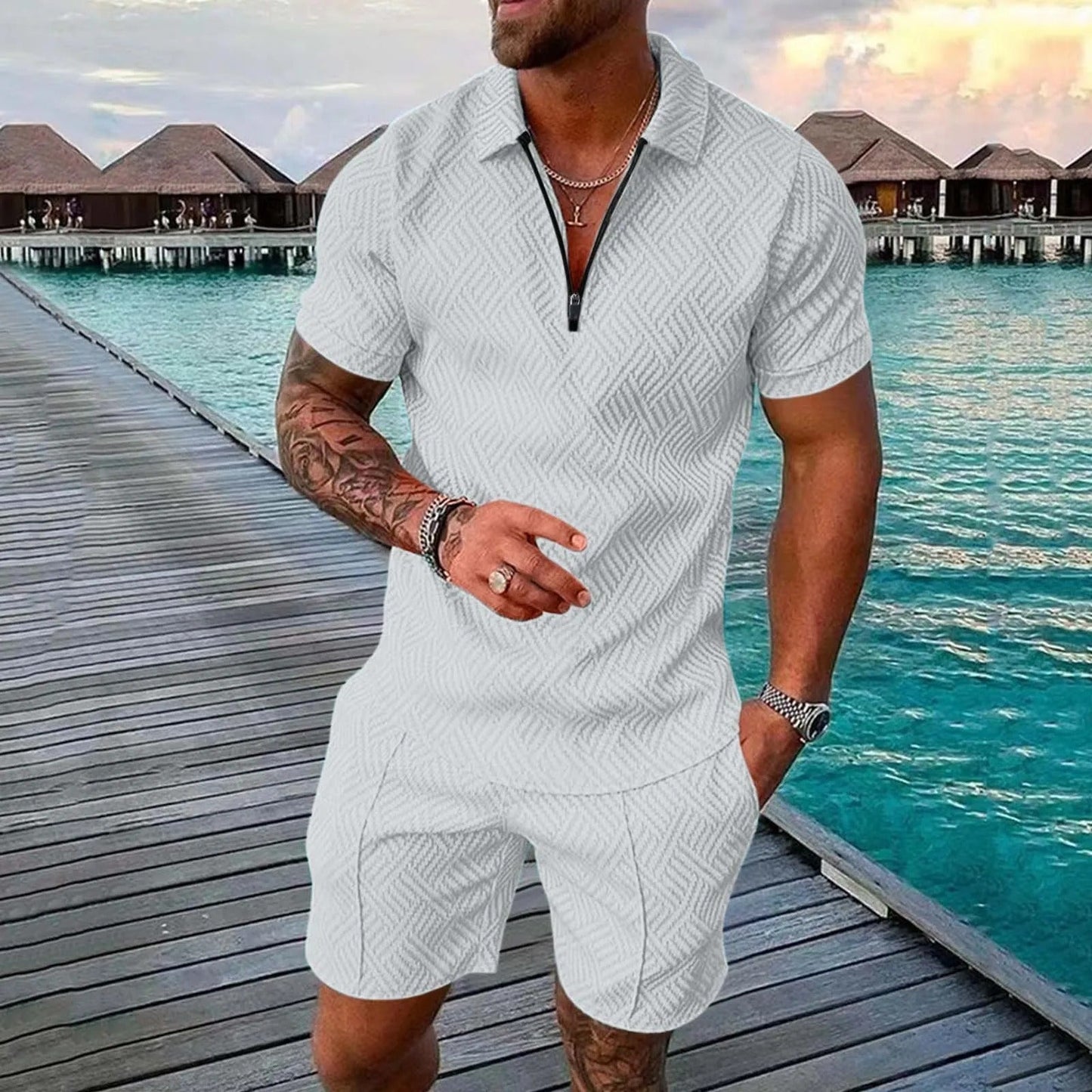 Sommer Strand V ausschnitt Top 2 teilig set für Herren 1