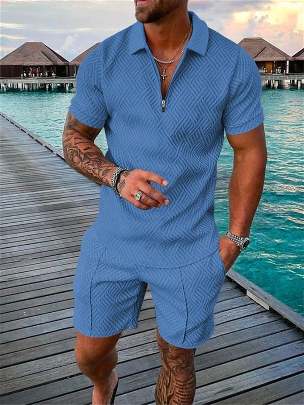 Sommer Strand V ausschnitt Top 2 teilig set für Herren 4
