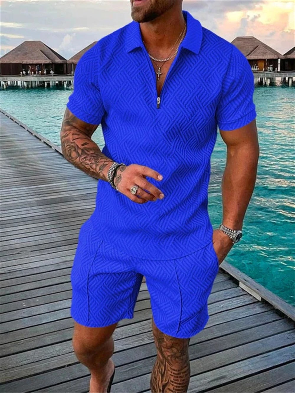 Sommer Strand V ausschnitt Top 2 teilig set für Herren 5